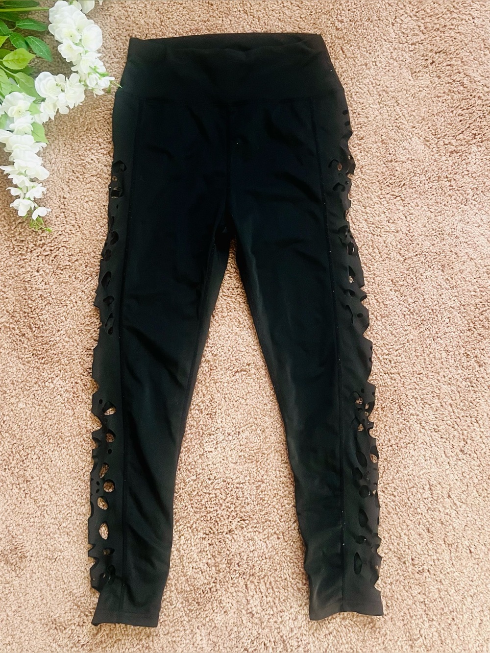 Black Laser Cutout Side Leggings